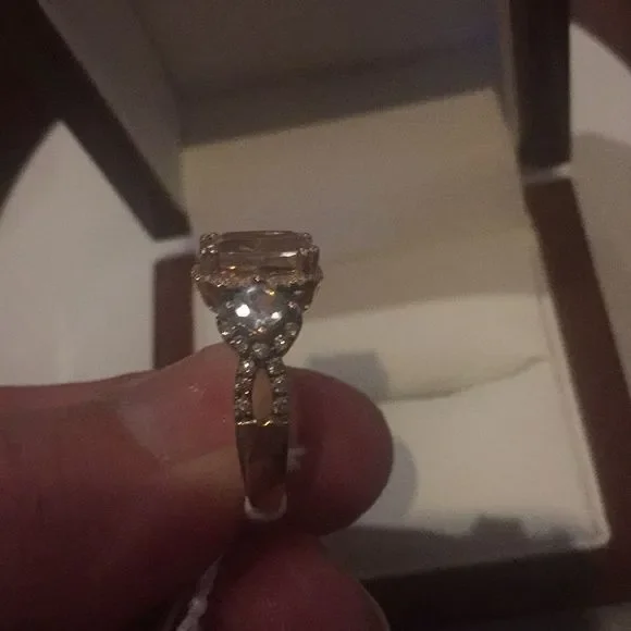 1 ctw morganite and chocolate diamonds with blue topaz size 7 14 kt gold ring